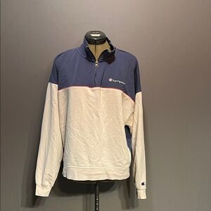 Champion Women’s Large 1/4 Zip Pullover | Navy & Cream Colorblock